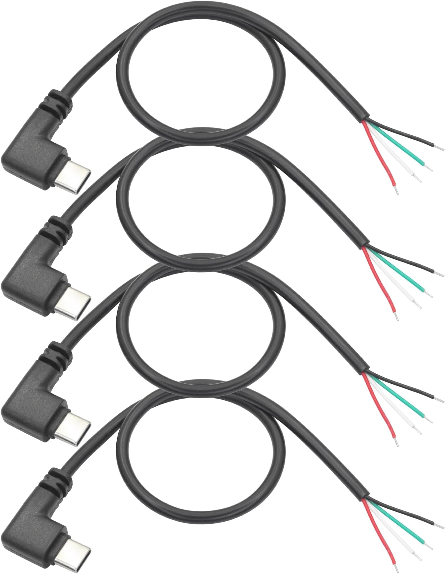 Short Right Angle USB C to 4 Pin Bare Wire Open End Wire 11inch, 90 Degree USB Type C Male Plug 4 Pin Pigtail Power and Data Cable 5V/2A, for Type C Installed or Replacement Repair DIY Cable