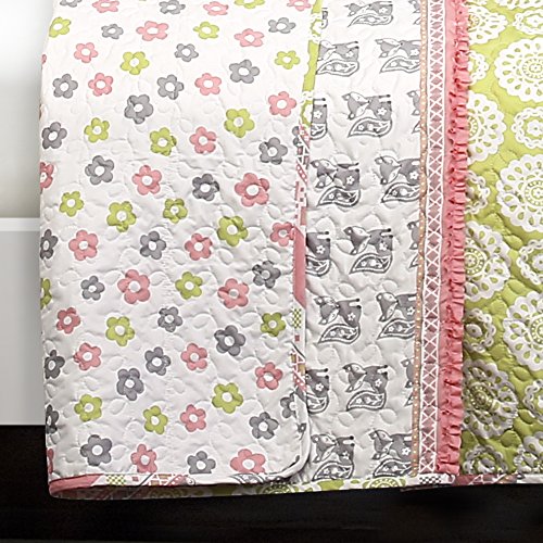 Lush Decor Fox Ruffle Stripe 4 Piece Quilt Set, Twin, Pink/Gray #TOP3