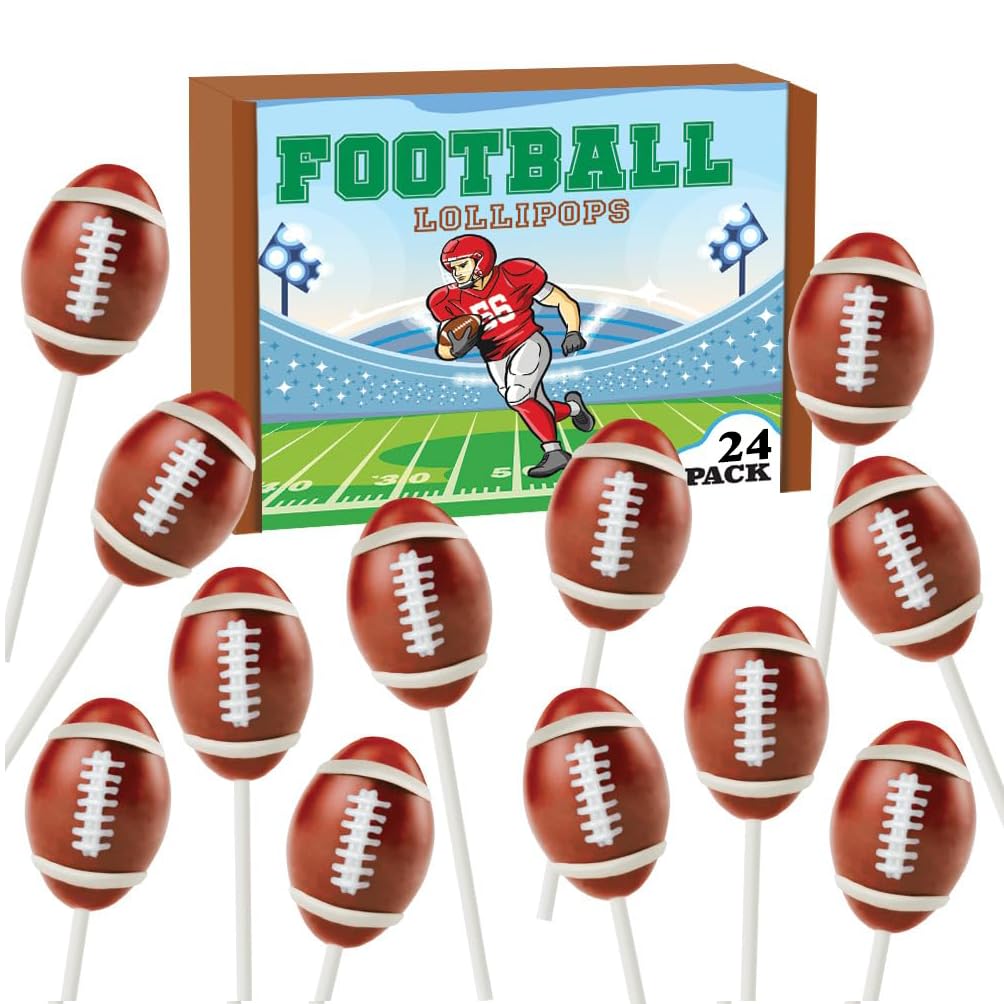 Football Candy Lollipops Bulk – Individually Wrapped Football Shaped Suckers – Sports Candy for Football Party Favors, Team Treats, Game Day Snacks,