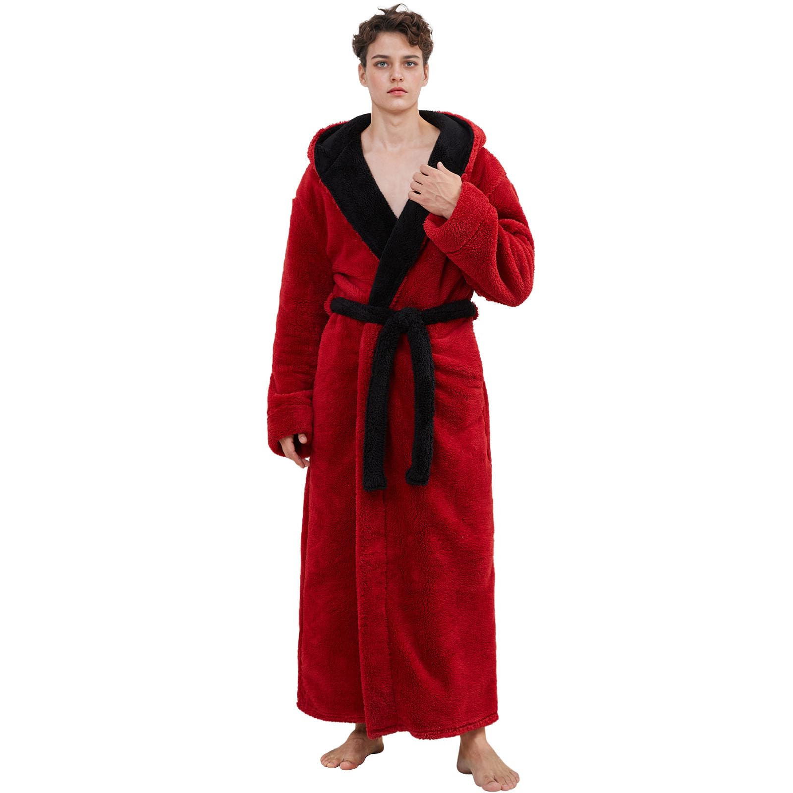 PUTUO Peignoir Robe de Chambre pour Homme: Longue Peignoir de Bain en Polaire avec Capuche en Hiver - Robe de Chambre Chaude en Pilou Pilou Doux pour Cadeau L-XXL 1 pièce