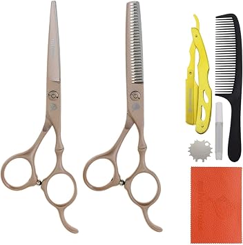 5.5 Inch Hair Cutting Scissors Kit 7PCS Professional Hairdressing Scissors Set Barber Salon Shears Barber Accessories Japanese Haircut Shears Razor for Hair Hairdressing Salon Supplies