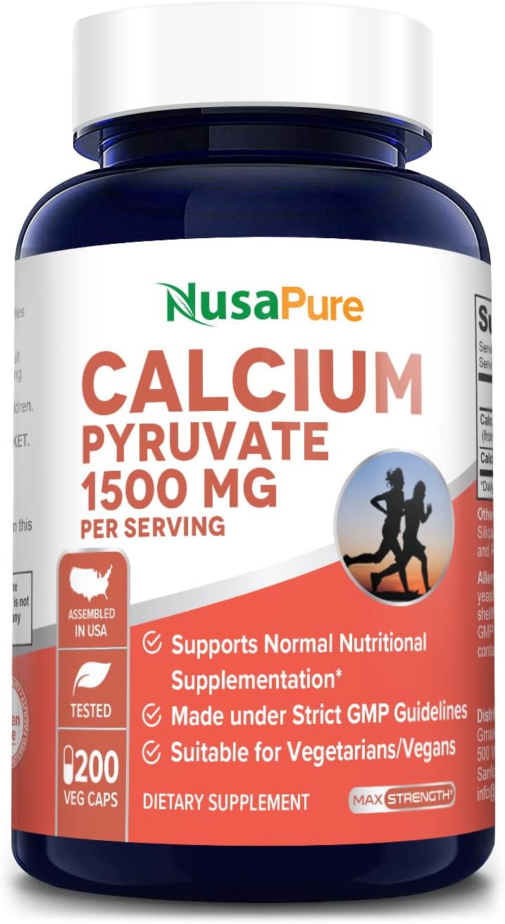 Calcium Pyruvate 1500mg 200 Vegetarian Caps (Non-GMO & Gluten Free) - 750mg per caps