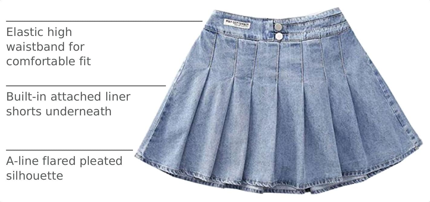 Toddler Girls Denim Skort Pleated High Waist 3-13Y