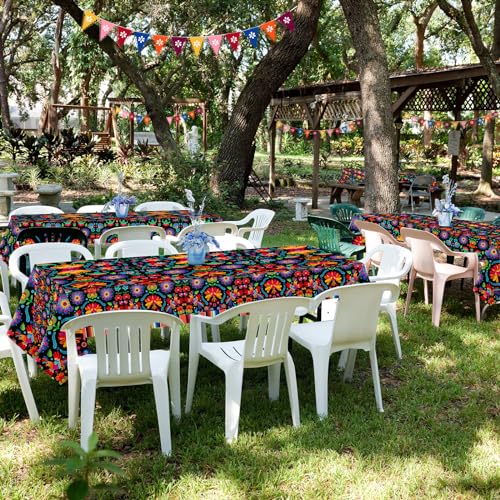 3 Pcs Mexican Fiesta Tablecloth Decorations, 108\" x 54\" Plastic Cinco De Mayo Table Cloth Dia De Los Muertos Table Cover Day of The Dead Decor for Taco Night Festive Mexico Colorful Ponchos Supplies - Thumbnail 7