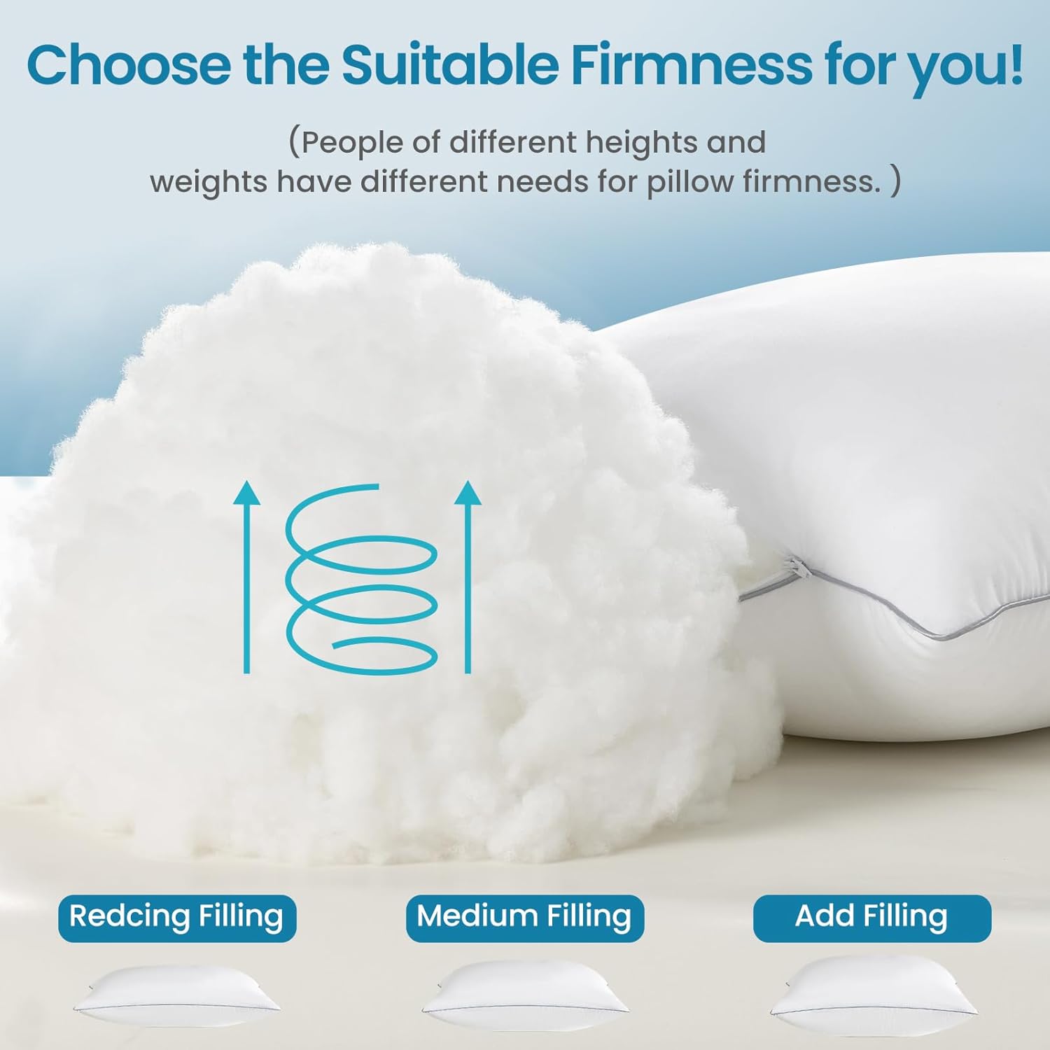 Adjustable Bed Pillows for Sleeping - Firm Pillows Queen Szie Set of 2, Soft & Fluffy Down Alternative Fill, Zippered Hotel Quality Pillows with Gray Piping, 110GSM Premium Cover, CertiPUR-US