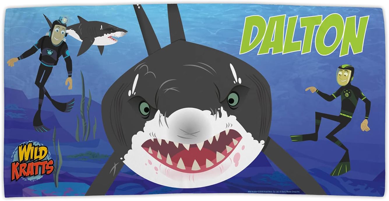 Wild Kratts Shark Week Personalized Beach Towel - Velour/ Terry, 28" X 56", Custom Name