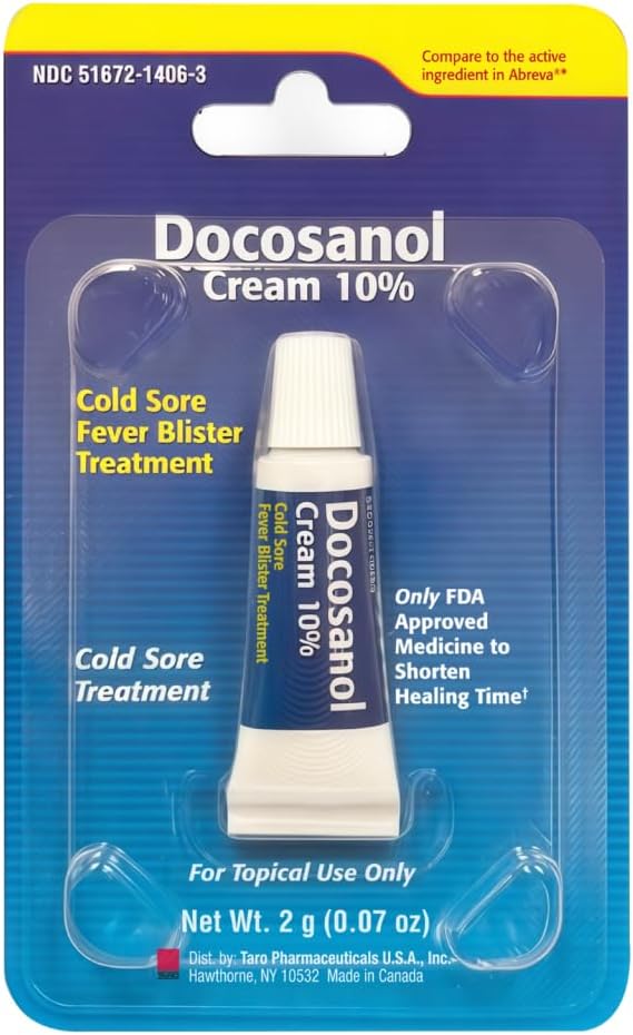 TARO Cold Sore & Fever Blister Treatment - Fast-Acting Docosanol 10% Cream - Cold Sore & Fever Blister Treatment for Lips, Anti-Itch Formula for Effective Relief and Healing - 0.14 oz (2 Pack)