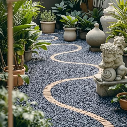 Image of LOIOOJ Black Natural River Rocks, 1-1.7 Inch Decorative Stones for Plants, Garden, and Landscaping - 10LB, Ideal for Walkways, Vases, Crafting, Home Decor, and Outdoor Landscaping