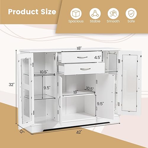 Miniatura 2 de LOKO Moderno gabinete de buffet con almacenamiento, aparador de credenza con dos cajones y tres gabinetes, gabinete de almacenamiento de buffet de