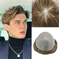 Vista 47 de Toupee para hombres pieza de pelo 0.002 in piel ultra fina para hombre Toupee cabello humano gris sistema de reemplazo para hombres sistema