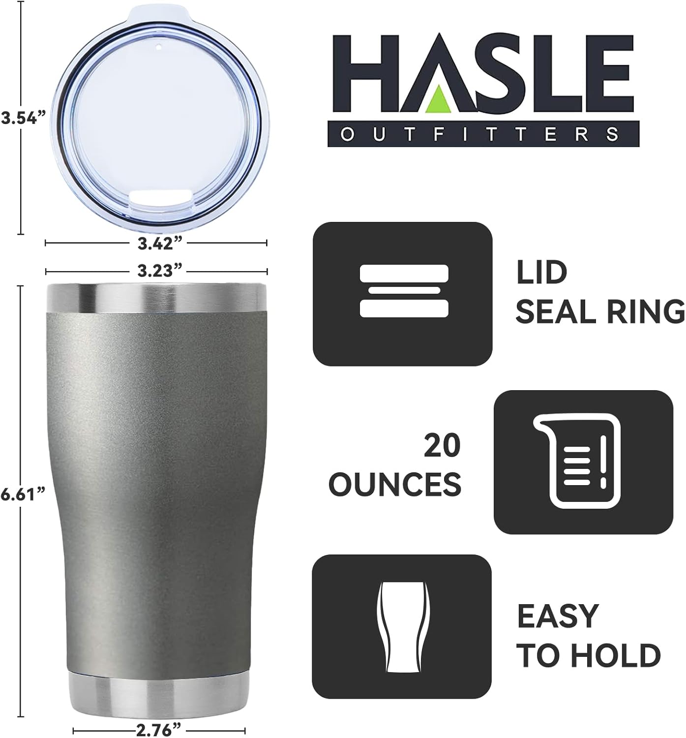 HASLE OUTFITTERS 20 oz Tumbler Bulk, Stainless Steel Tumblers with Lid, Vacuum Insulated Tumbler, Double Wall Tumbler Cup, coffee mugs, Gray, 1 Pack - Image 4