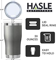 Vista 4 de HASLE OUTFITTERS Vaso de 20 onzas a granel, vasos de acero inoxidable con tapa, vaso aislado al vacío, vaso de doble pared, tazas de café, gris