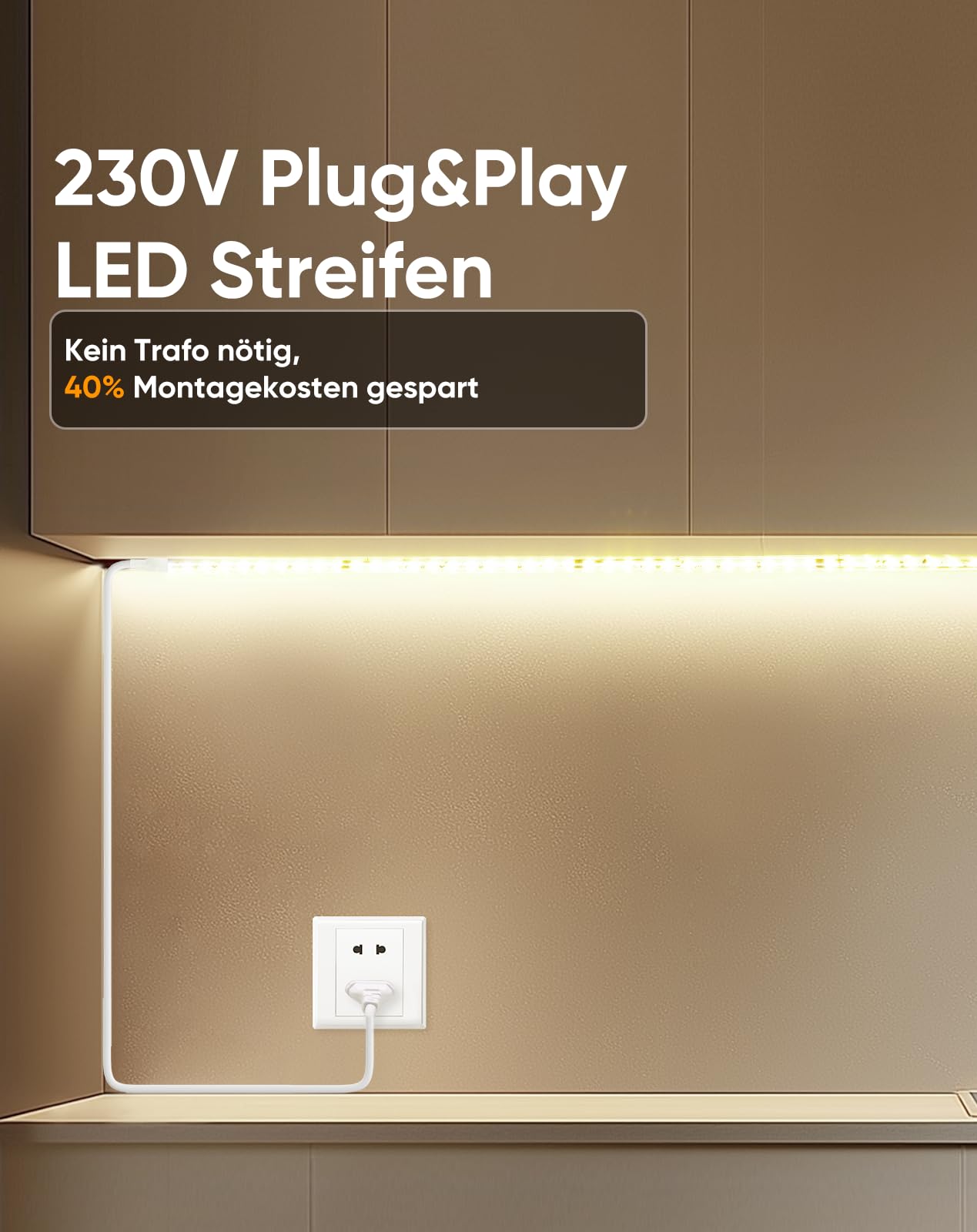 230V LED Streifen Aussen, SMD 2835 IP65 Wasserdicht, Bande LED Durchsichtig 1200LM Ohne Trafo Flexible Kürzbar für Zimmer und Außen Dekoration Beleuchtung, 4000K Neutralweiß, 10m