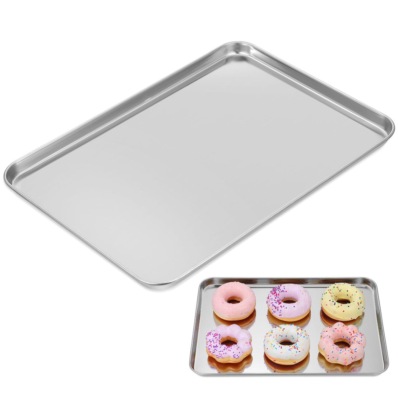 SHINEOFI Stainless Steel Tray, Silver Rectangular Metal Food Serving Tray
