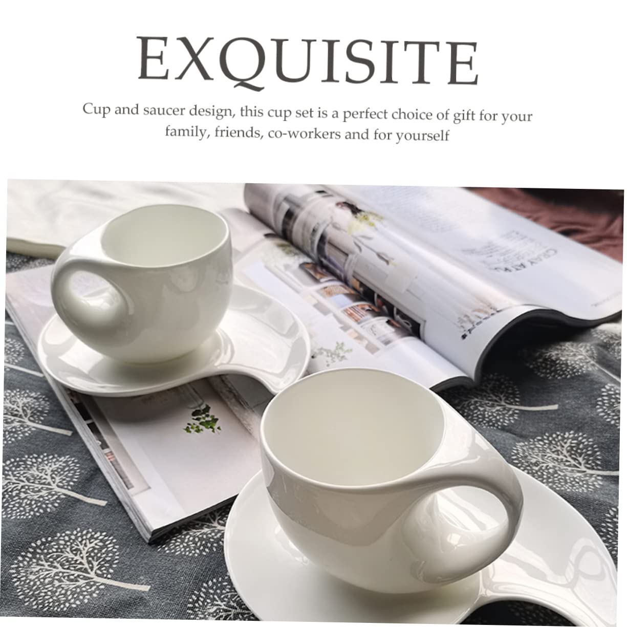 Zerodeko Kaffeetassen Satz mit Untertasse Elegantes aus Weißer Keramik 240ml Einfaches Design Kreatives Kaffeebecher Satz für Büro und Café für Familie und Kollegen