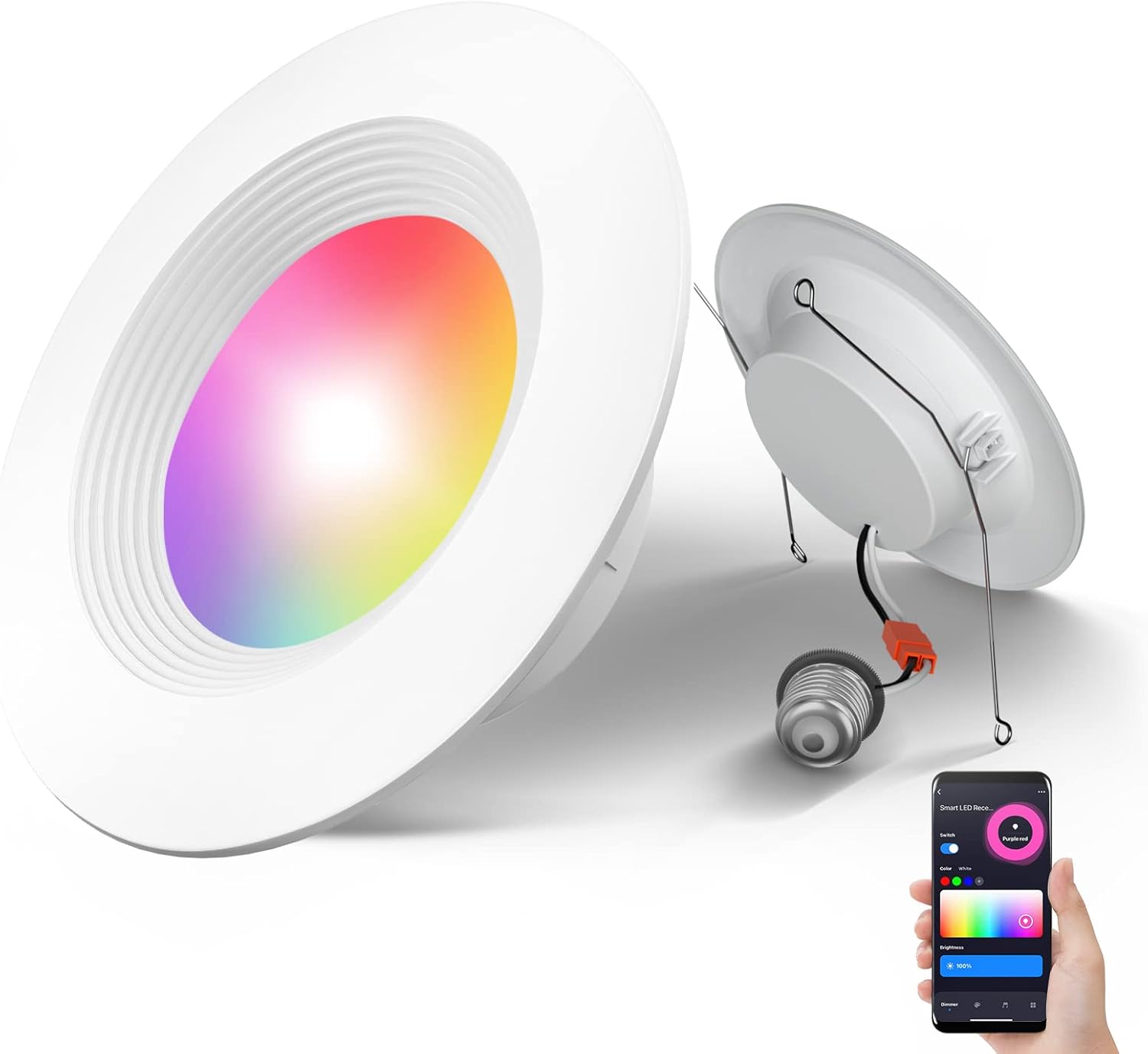 Amico 5/6 Inch Smart LED Recessed Lighting 1 Pack, RGBCW Color Changing WiFi Can Lights with Baffle Trim, Retrofit Downlight, 12.5W=100W 1050LM, Works with Alexa & Google Assistant, App Control