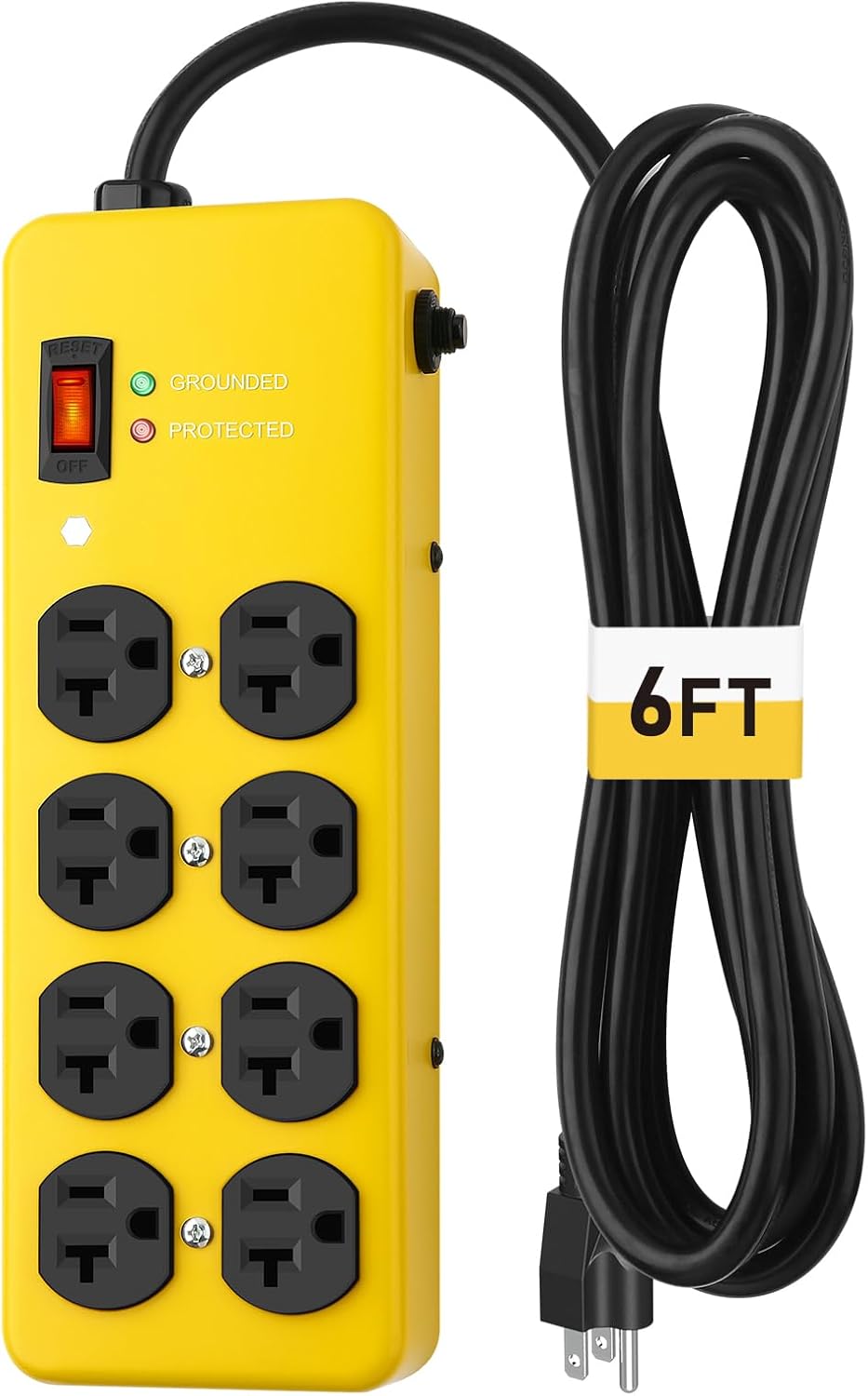 Heavy Duty Power Strip 20Amp,Metal Power Strip with Surge Protection,12 Gauge 6FT Extension Cord with 8AC,Wall Mountable 5-15P to 5-20R T-Slot Outlet for Appliance,Garage,Workshop,Industrial