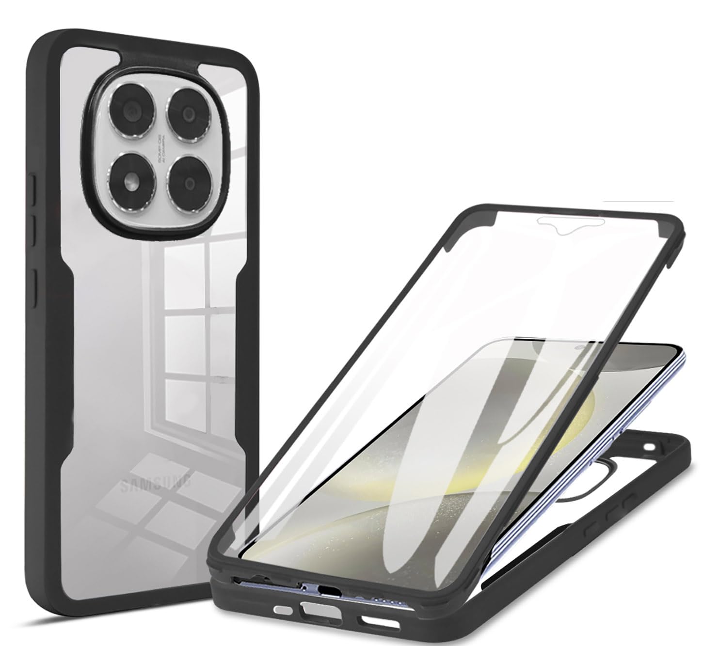 ILING Trasparente Case for Xiaomi Redmi Note 15 Pro 5G, 360° Full Body Protection Shockproof Cover with Built-in Screen Protector, Ultra Thin Hard PC Silicone TPU Bumper Case (Black)