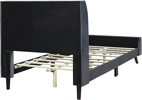 Miniatura 6 de Harper & Bright Designs Base de cama tapizada de tamaño individual para niños, cama moderna de plataforma de terciopelo con cabecero, marco de cama