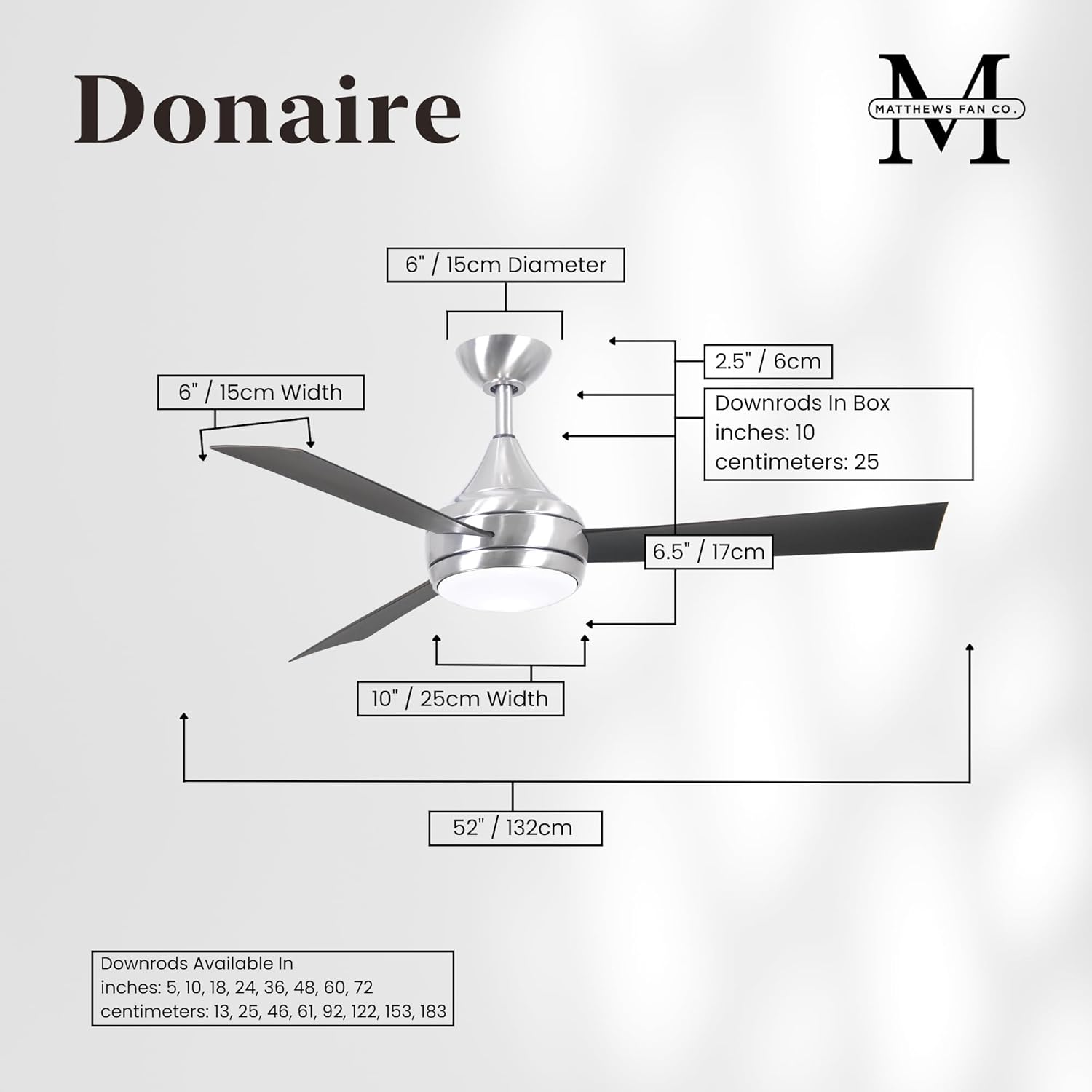 Matthews DA-BS-BB Donaire Outdoor Wet/Salt Water Rated 52" Marine-Grade Coastal Ceiling Fan with LED Light & Remote, Brushed Stainless with Brushed Bronze