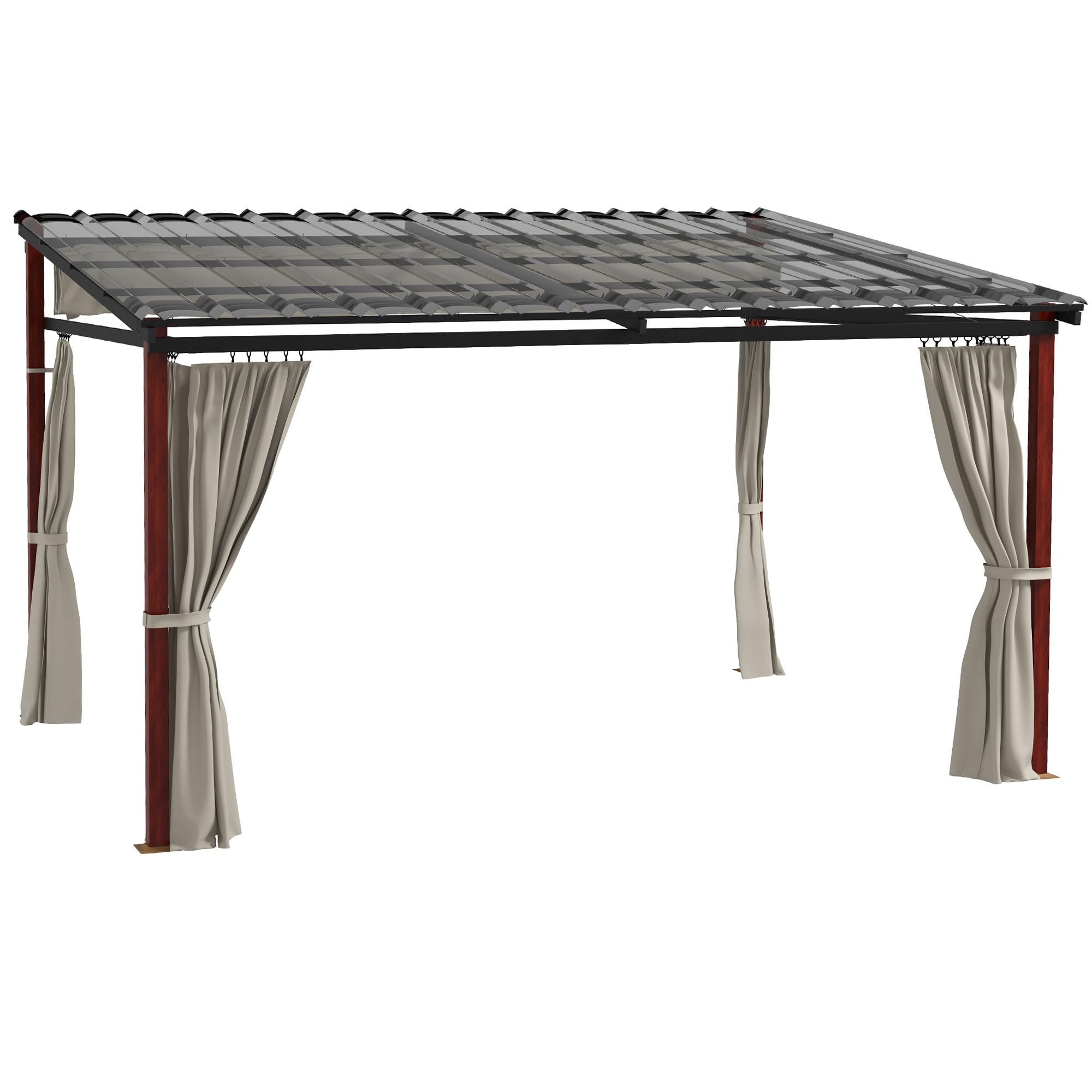 Pergola con Tende Laterali e Tetto Retrattile in PC in Alluminio e Metallo 345x300x215-255 cm Colore Crema