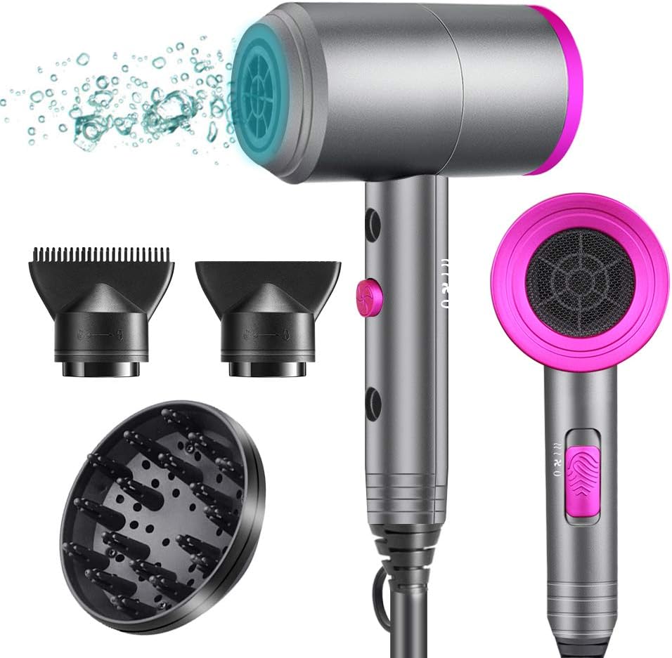 Ionic Hair Dryer, Vnina 1800W Professional Blow Dryer with Diffuser Ionic Conditioning/AC Motor/Negative Ion Technology - Powerful, Fast Hairdryer with Diffuser Comb for Women Man Kids Hair Care