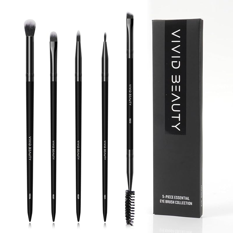 Kit com 5 Pincéis para Maquiagem dos Olhos VIVID BEAUTY, Cabo de Madeira Preto