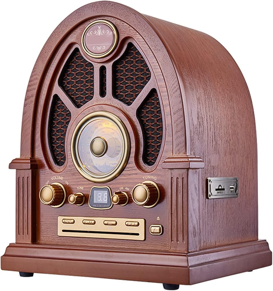 Głośnik Bluetooth z radiem FM/AM, przenośny system stereo z odtwarzaniem AUX i USB/SD/MMC, idealny dla osób starszych i dzieci, design retro