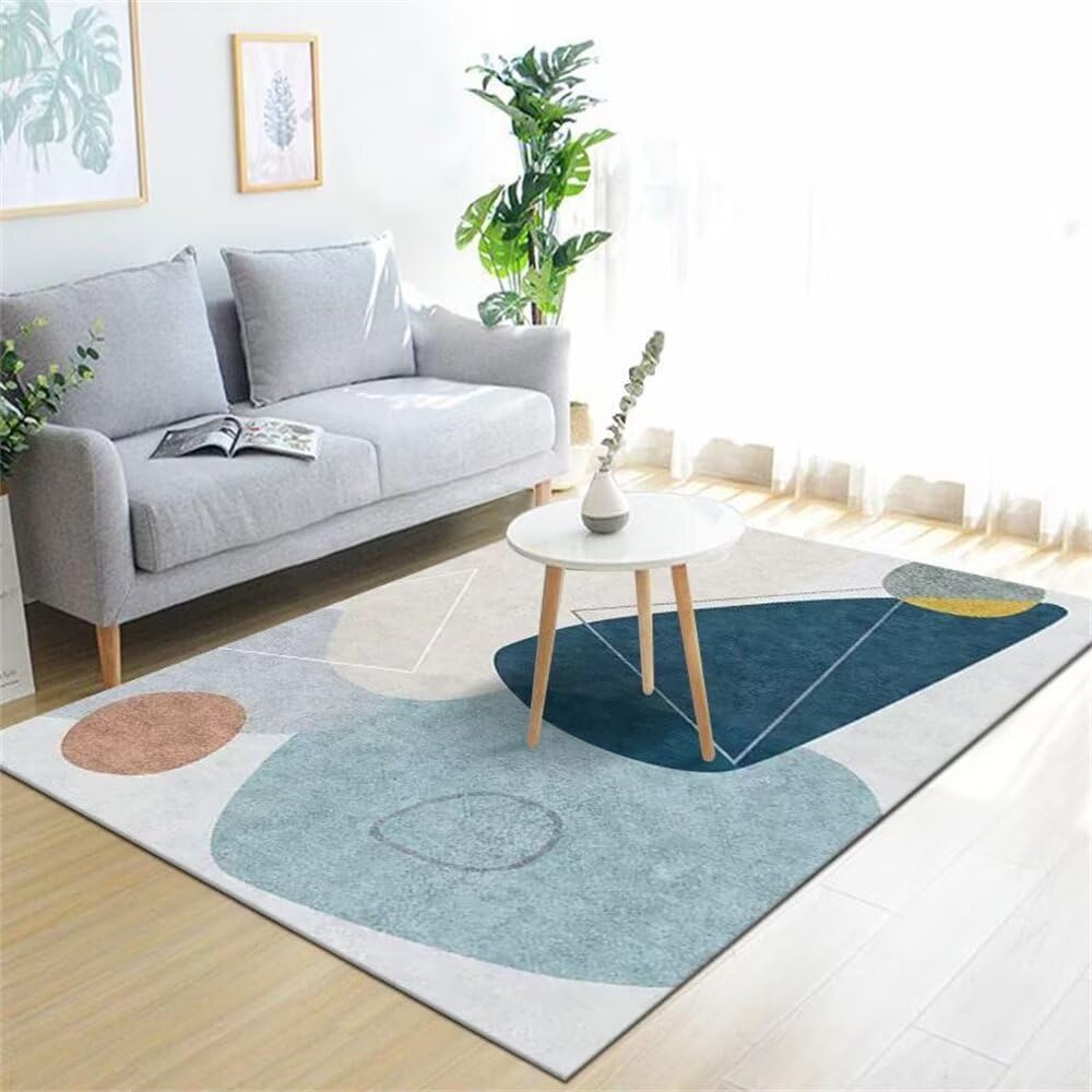 Tapis fille chambre bleu doux et lavable pour un espace de jeu sain et moderne 140x180