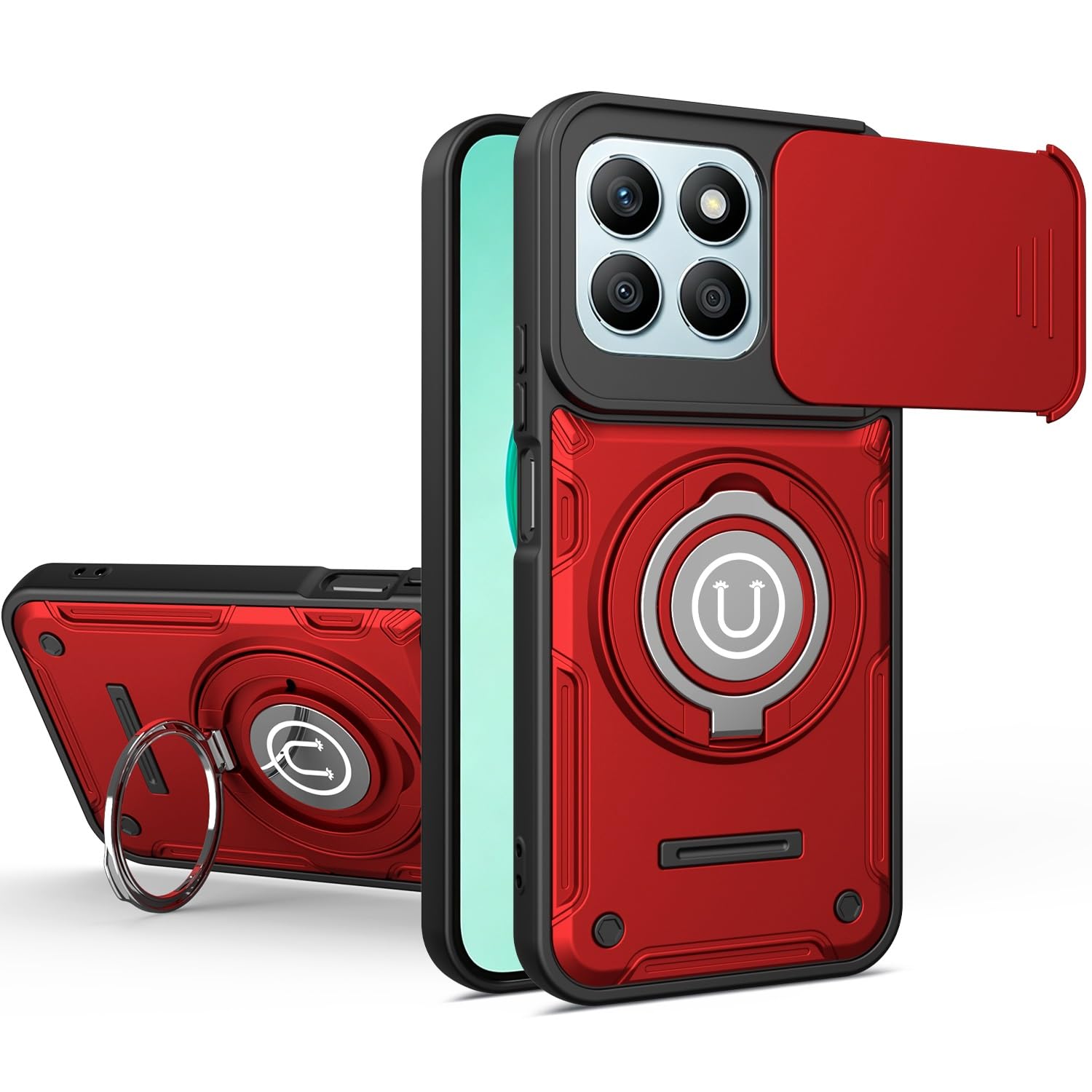 Coque Honor X8C antichoc robuste housse de protection rigide avec support rouge - 8