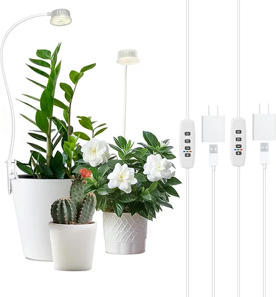 Shyineyou Small Grow Lights for Indoor Plants Full Spectrum,Plant Lights for Indoor Growing, Clip on Plant Grow Light with 3/9/12H Timer for Succulents,Small Plants, 2-Pack