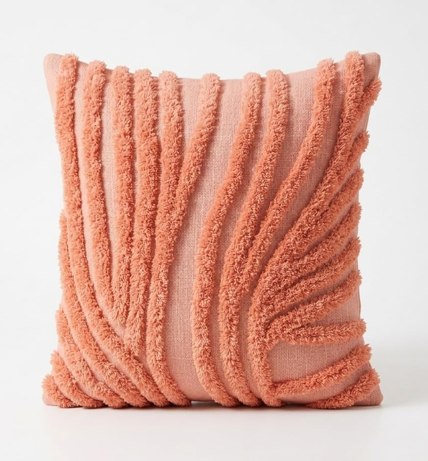 Image of Sofa Cushion Cover Cotton for Living Room Couch Soft Pillow Covers (Peach Lines, 16 x 16 Inch (Pack of 2))