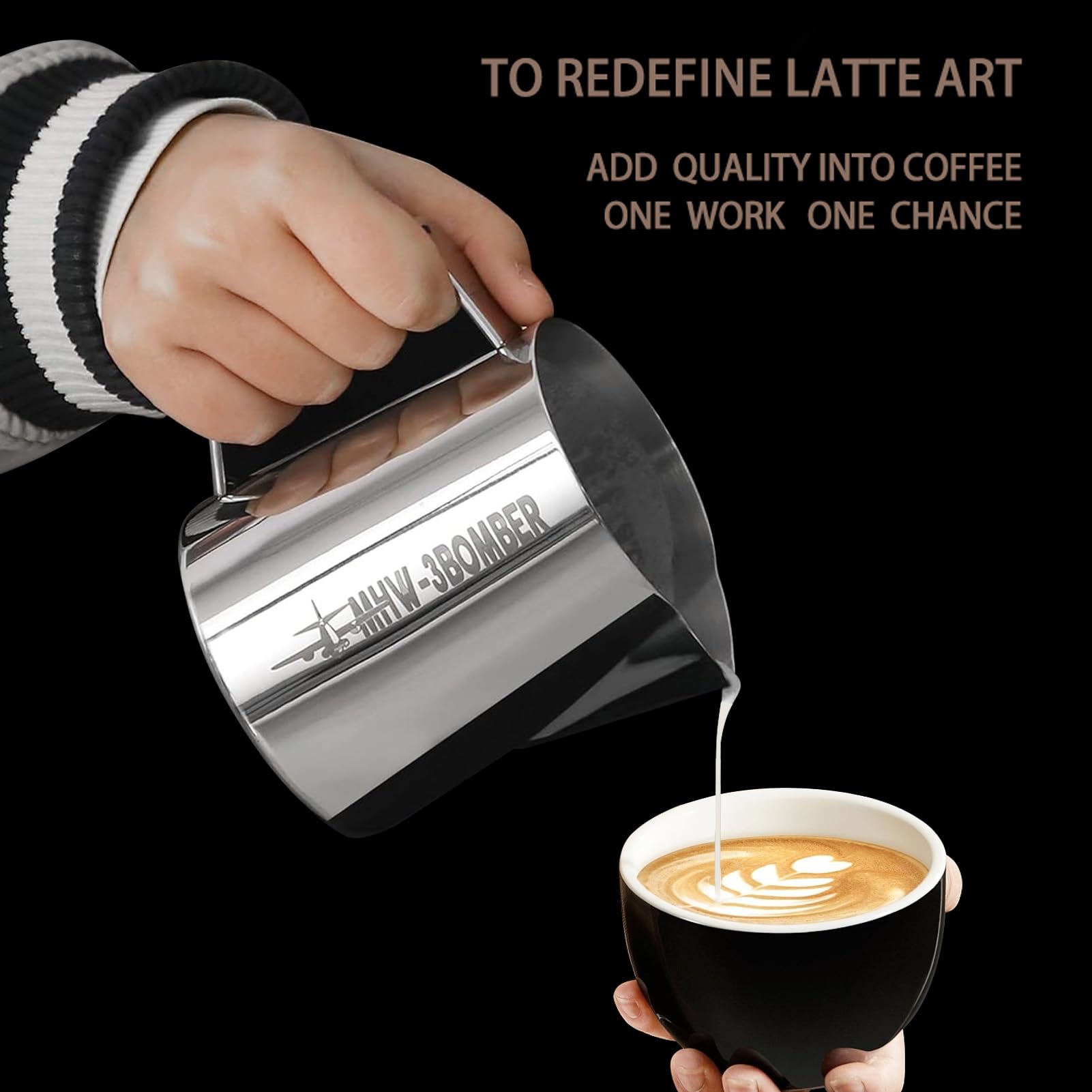 Jarra para Espumar Leche, Taza Espumadora de Acero Inoxidable de 600ml para el Hogar, Oficina, Jarra Leche Barista (400ml)