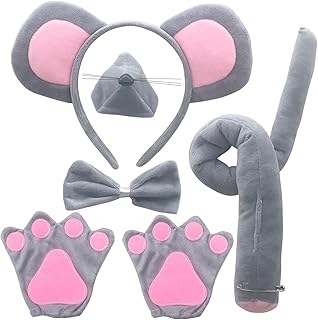 Tiara Orelhas de Rato,Orelhas de rato cinza Nariz Cauda Garras - Tiara de orelhas de rato cauda nariz e gravata borboleta, fantasia de animal 3D para festa de cosplay Fpgear