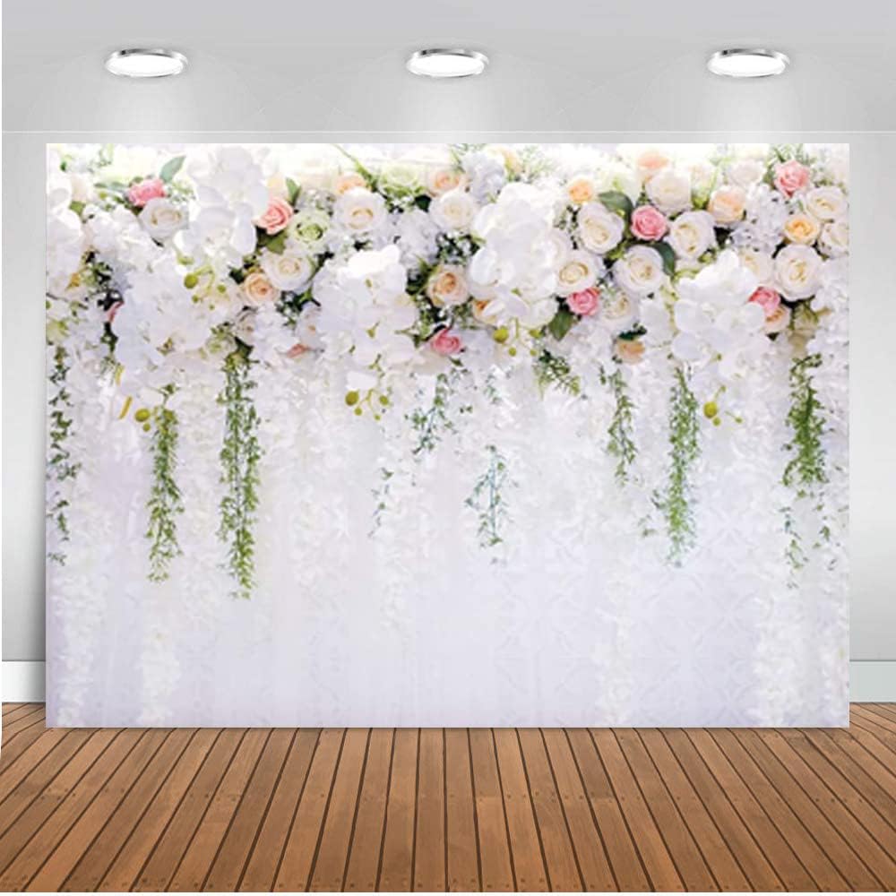 Bridal Shower 8x6ft Wedding Flower Wall Background White and Green Wisteria Rose Flower Background Dessert Table Decoration Photography Newborn Background 059