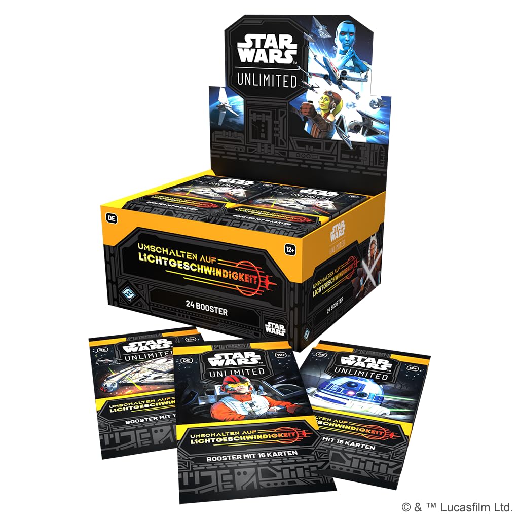 Star Wars Unlimited - Umschalten auf Lichtgeschwindigkeit - Booster Display Box (24 Booster Packs pro Display) - Deutsch - mit LMS Trading Grußkarte