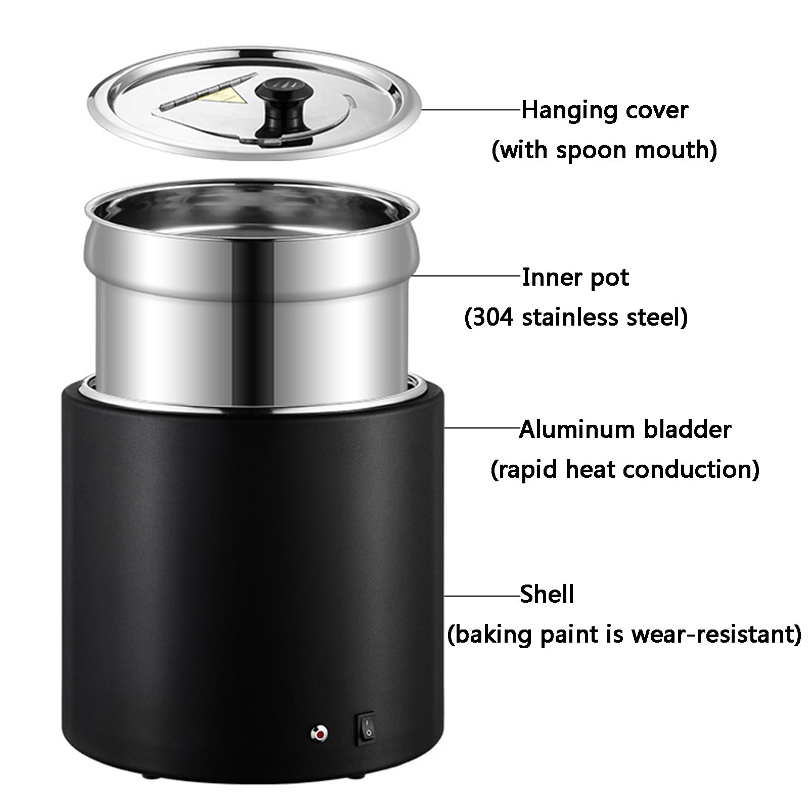 Buffetsuppe Kessel 10L Elektrisch Nass Wärme Speisewärmer 80°C Konstante Temperaturheizung mit Deckel und Löffel 304 Edelstahl Innentopf für Suppe, Brei oder Bohnen