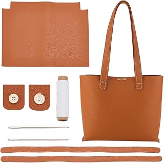 WEBEEDY DIY PU Leder Geldbörse Machen Kit für Erwachsene,Handgemachte PU Leder Tragetasche Handtasche Nähen Material Werkzeuge Set für Frauen Valentinstag Personalisiertes Geschenk,34x7x26 cm(Braune)