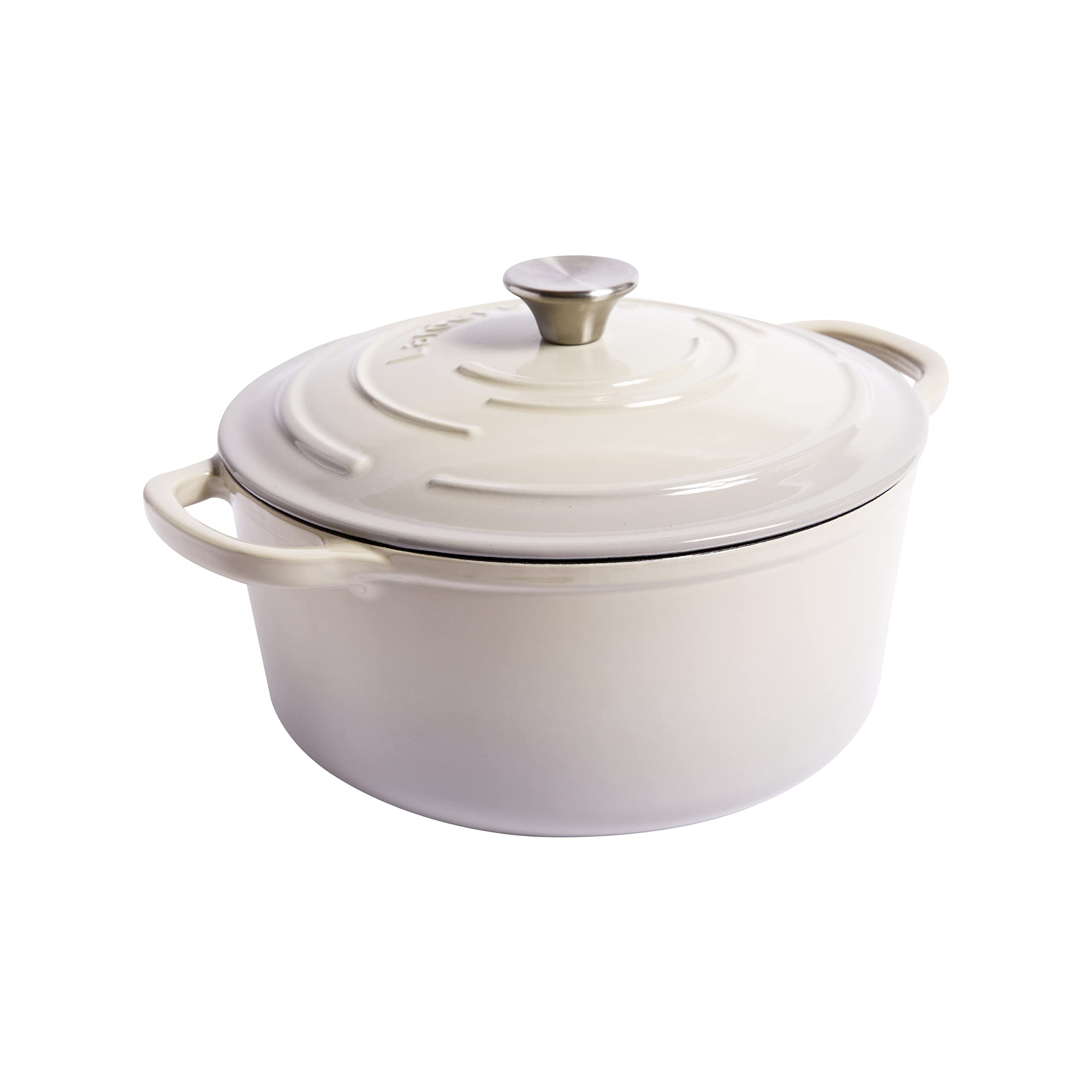 Larder & Vine Enameled Cast Iron Dutch Oven with Lid - Oversized Handles, Dome Lid, Dutch Oven for Sourdough Bread Making – 5QT/4.7L - (Stone)