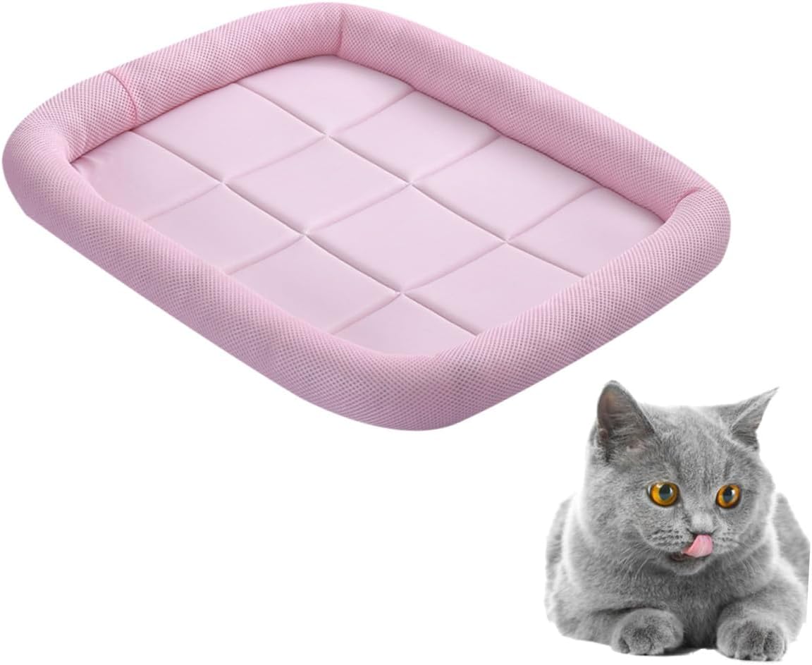 Pet Cooling Pad Ice Silk Mat for Cats Dogs Non-Slip Summer Cooling Mat for Sofa Bed Car Pink Healthy Pet Supplies