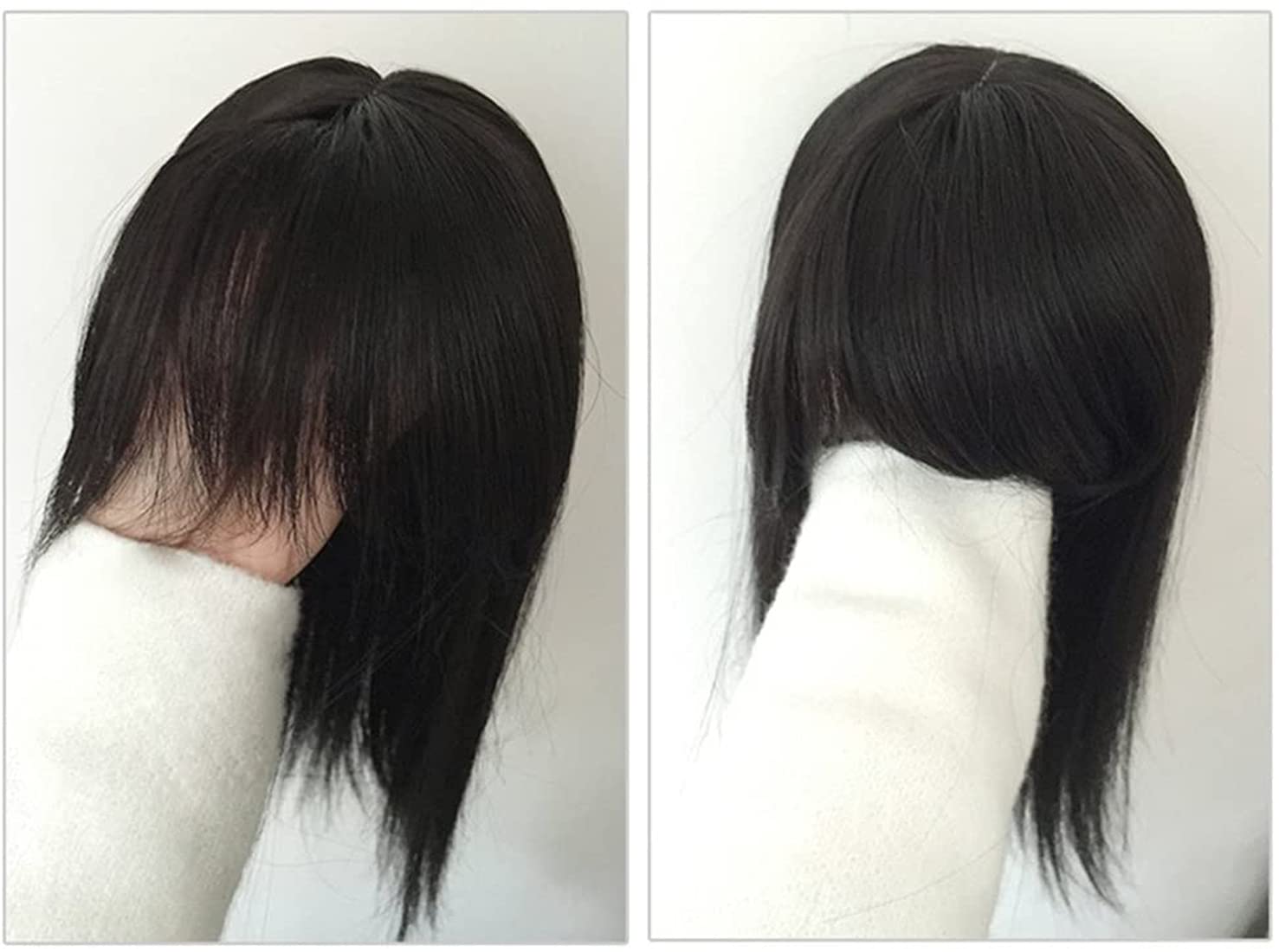 14 inch Synthetic Hair Hair Topper for Thinning Hair Clip in Hair Top Piece with Airy Bangs for Women, Dark Brown