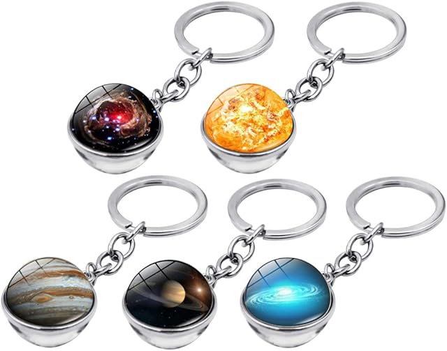Toyvian 5pcs Planet Keyring Gem Starry Sky Keychain Bag Pendant Gift for Friends (Mixed Pattern)