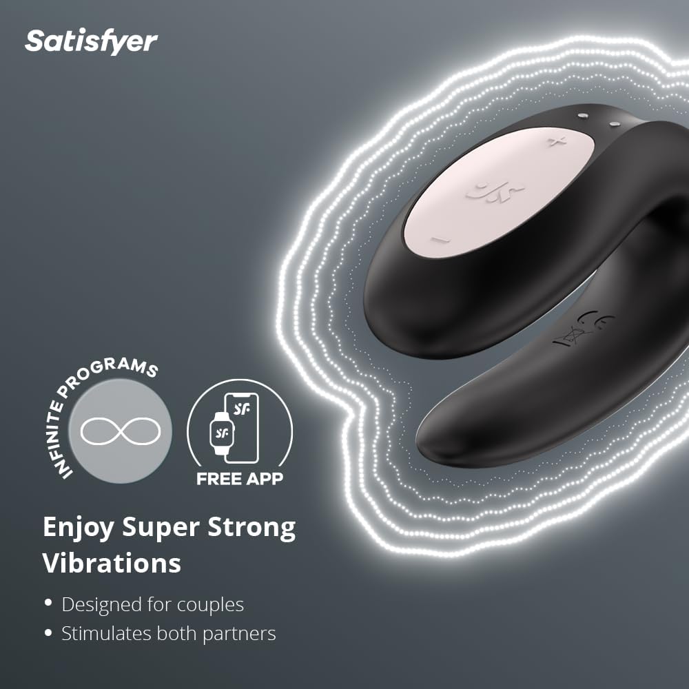 Satisfyer Double Joy Connect App | Partner Vibrator | 2 Strong Power Motors | Waterproof (IPX7) | Rechargeable Battery | Skin-Friendly Silicone (Black)