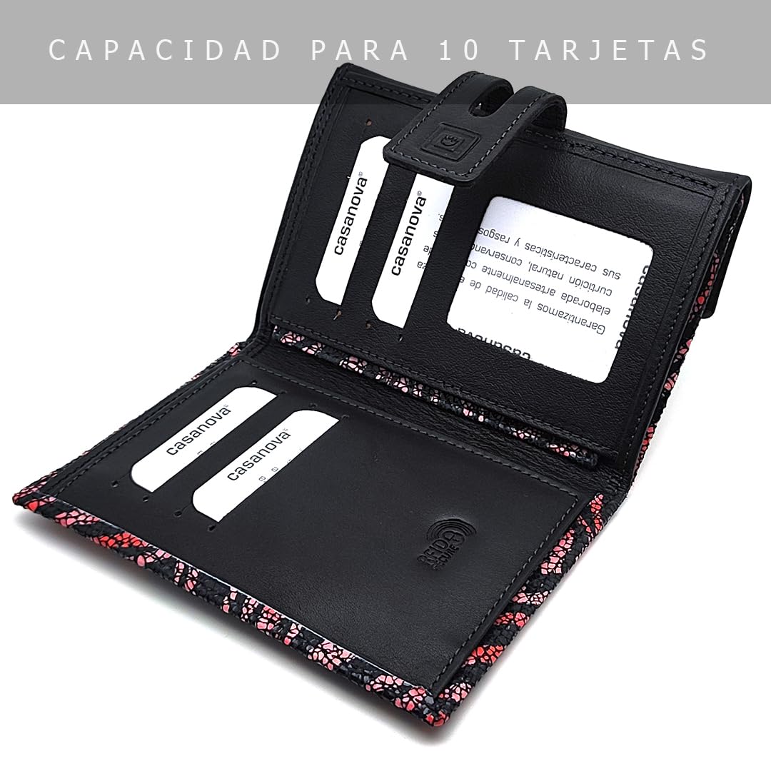 Cartera de Mujer en Piel Mediana - Hecho a Mano - RFID - 38714 Burdeos