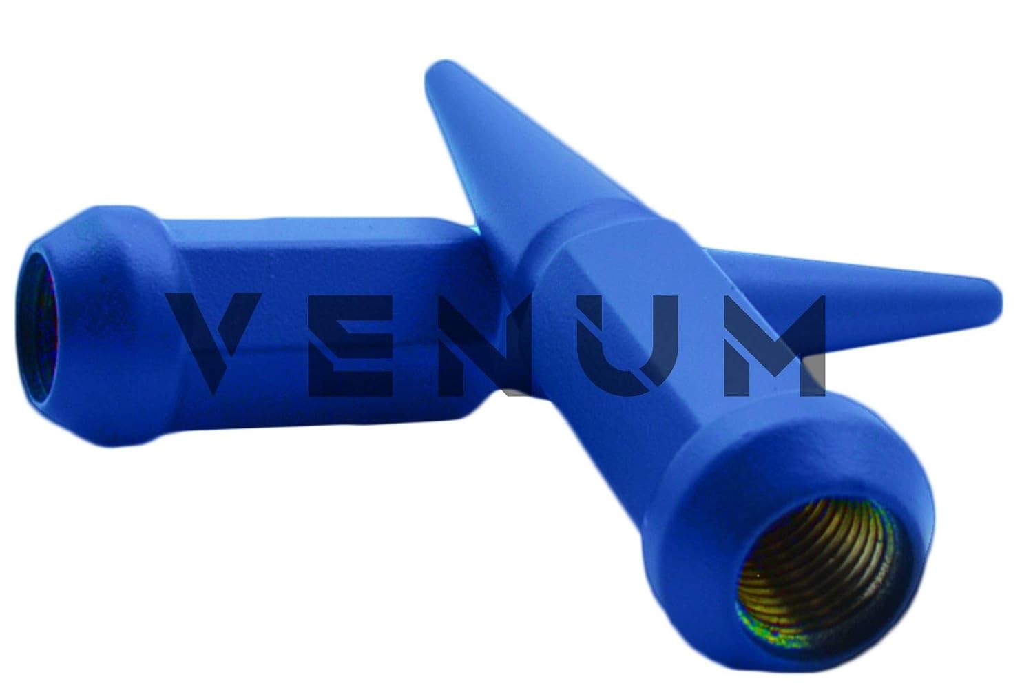 20 Pc Flat Blue Spike Lug Nuts Powder Coated | Steel | 4.5" Tall | M14x1.5 Thread Pitch + 1 Key Compatible with Ford Mustang 2015-2020 Ecoboost 5.0 5x4.5 Aftermarket Wheels