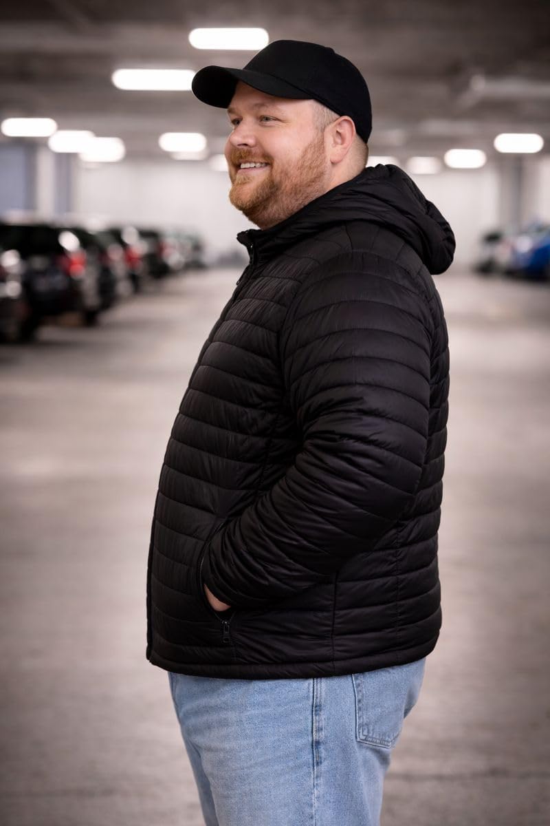 MC Big & Tall Insulated Puffer Jacket for Men – Quilted Warmth, Full-Zip Front, Elastic Cuffs & Hem, Side Pockets