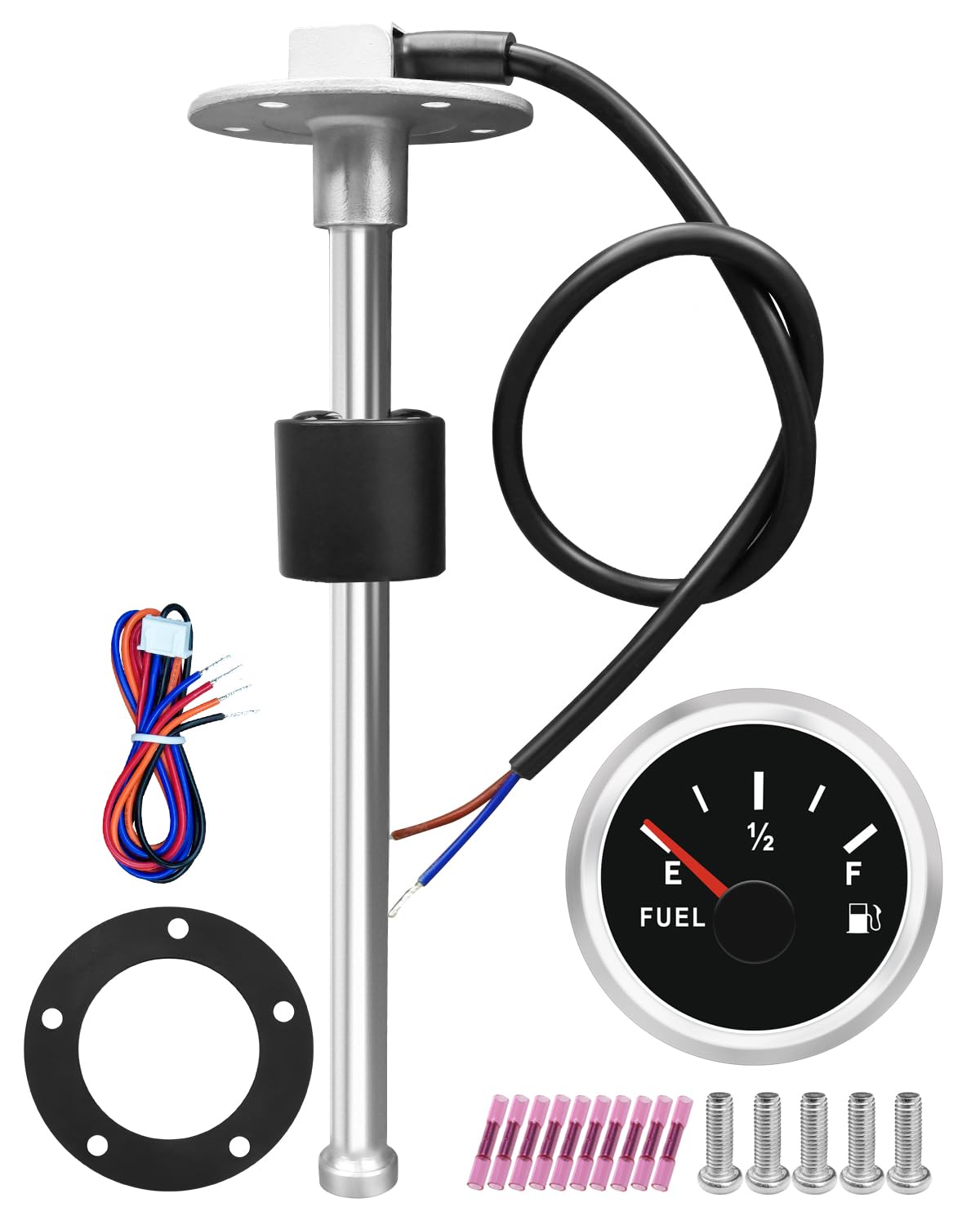 240-33 ohm 8.8"(225mm) Fuel Sender Boat Fuel Tank Sending Unit, Stainless Steel Fuel Water Level Sensor, Fuel Sending Unit and Fuel Gauge for Marine Car Truck RV, High Precision Sensor&LCD Display