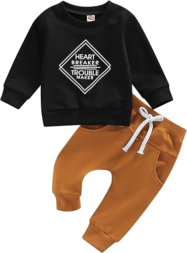 Conjunto de ropa para bebé recién nacido de manga larga, sudadera con estampado de letras + pantalones de color sólido, 2 piezas