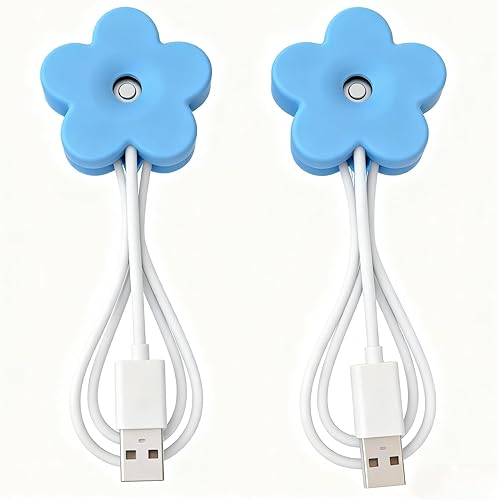 USB Small Humidifier 2 Packs Portable Creative Flower Humidifier, Easy to Use, Plastic Quiet Mini for Home Bedroom Office Desk 8-hour Timing For