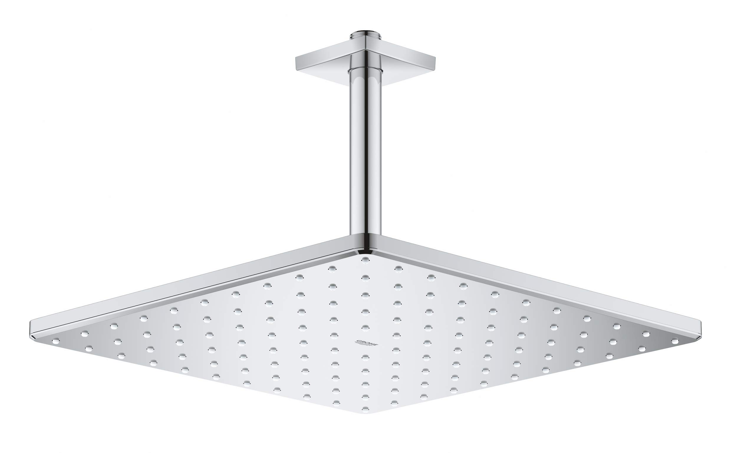 GROHE Rainshower 310 Mono Cube - Conjunto de ducha de techo (Cabezal 310mm, brazo 142mm, chorro PureRain, ahorro de agua), forma cuadrada, cromo, 26566000